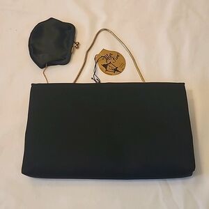 After Five Black Clutch/Wristlet Gold Tone Fastener w/ Change Purse Vintage